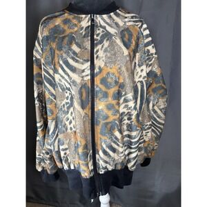 Vintage 80's 90's Silver Threads Animal Print Bomber Jacket Batwing Sleeve USA L